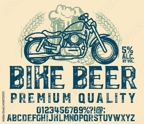 Brewery vintage alphabet font. Custom handwritten alphabet. Retro textured hand drawn typeface with grunge effect. Vector illustration. Letters and Numbers. Original Design