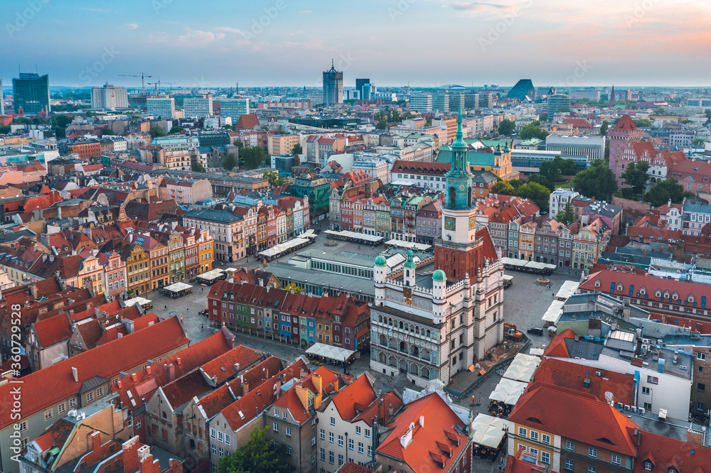 Aerial old town cityscape of Poznan, Poland