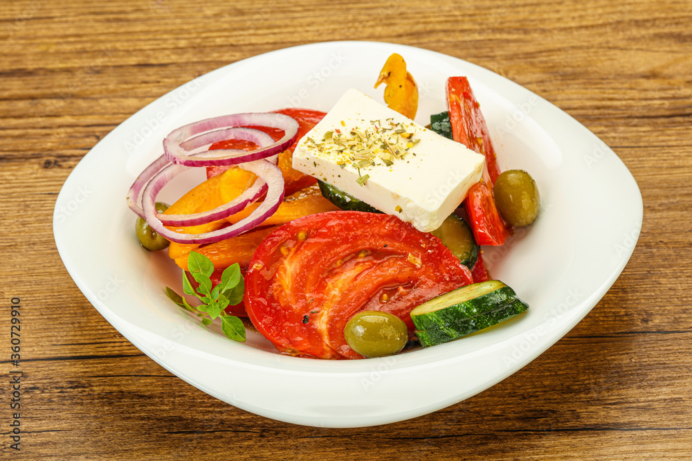 Traditional Greek salad with feta cheese Traditional Greek salad with feta cheese