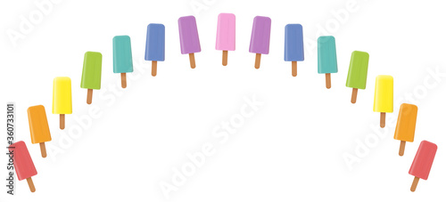 Ice lolly rainbow. Collection of colorful fruity frozen popsicles - isolated vector illustration on white background.
