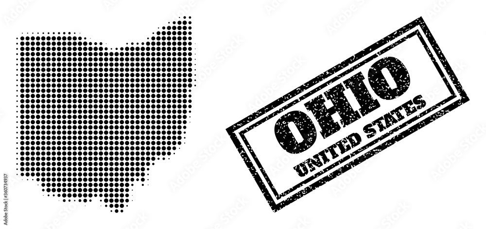 Halftone map of Ohio State, and rubber watermark. Halftone map of Ohio ...