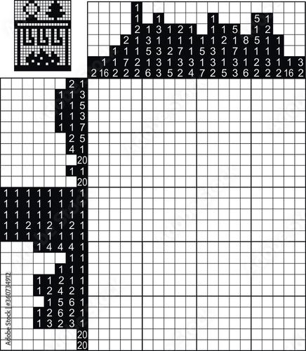 Japanese crossword. Black and white. Paint by number puzzle. Education game for children. Fireplase