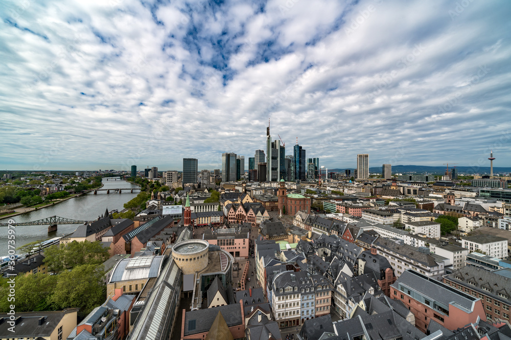 Panoramic view of Frankfurt from Main river, Germany.
