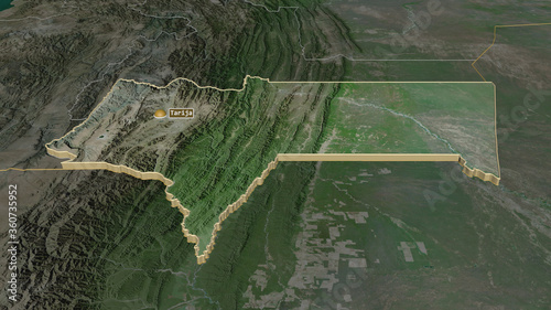 Tarija, Bolivia - extruded with capital. Satellite photo