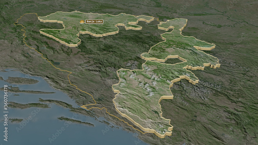 Repuplika Srpska, Bosnia and Herzegovina - extruded with capital. Satellite Repuplika Srpska, Bosnia and Herzegovina - extruded with capital. Satellite
