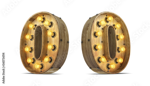 Fototapeta Naklejka Na Ścianę i Meble -  Wood alphabet light bulb 3d rendering illustration with clipping paths.