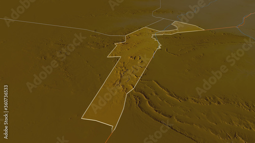 South-East, Botswana - outlined. Relief photo