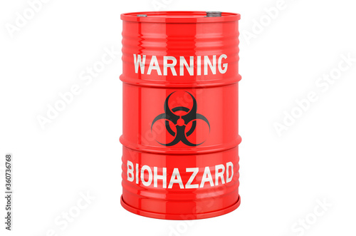 Red Biohazard Waste Barrel, 3D rendering