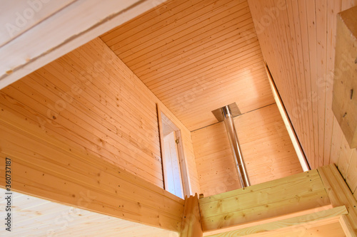 Interior decoration of a wooden house under construction. Development of a residential Villa.