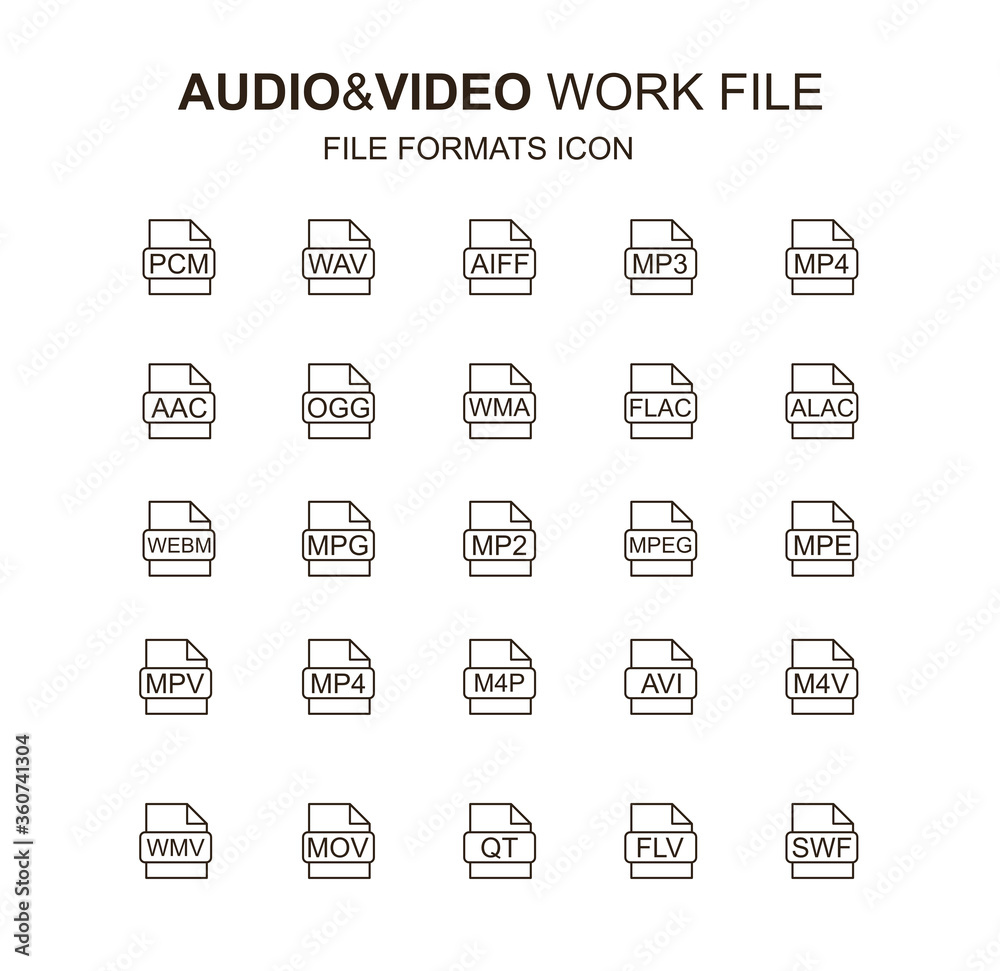 audio and video work file formats simple icon designed