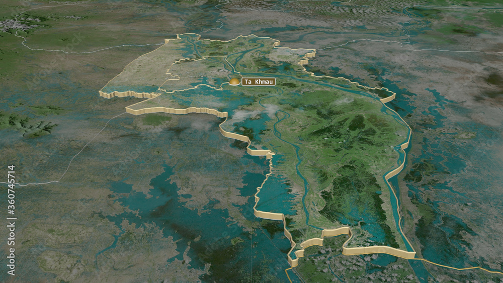 Kândal, Cambodia - extruded with capital. Satellite Kândal, Cambodia - extruded with capital. Satellite