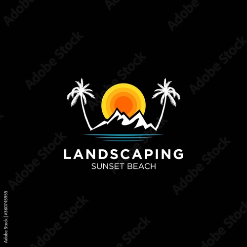 Sunset With Beach Logo Design