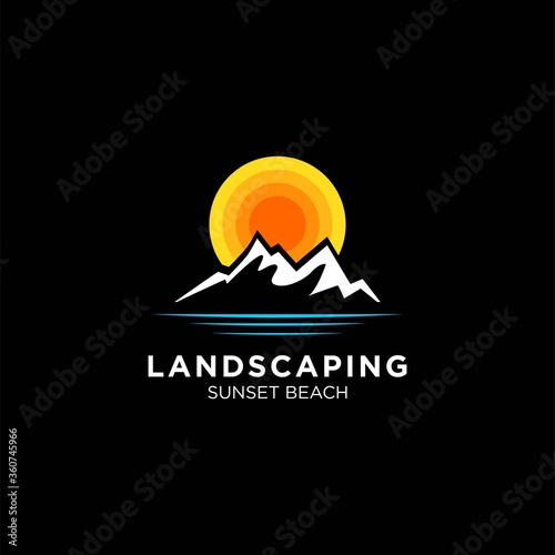 Sunset With Beach Logo Design