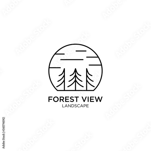 forest view with moon line art / monoline logo template