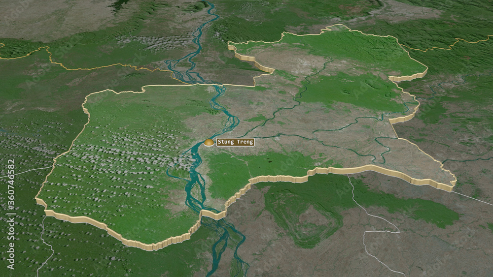 Stœng Trêng, Cambodia - extruded with capital. Satellite Stœng Trêng, Cambodia - extruded with capital. Satellite
