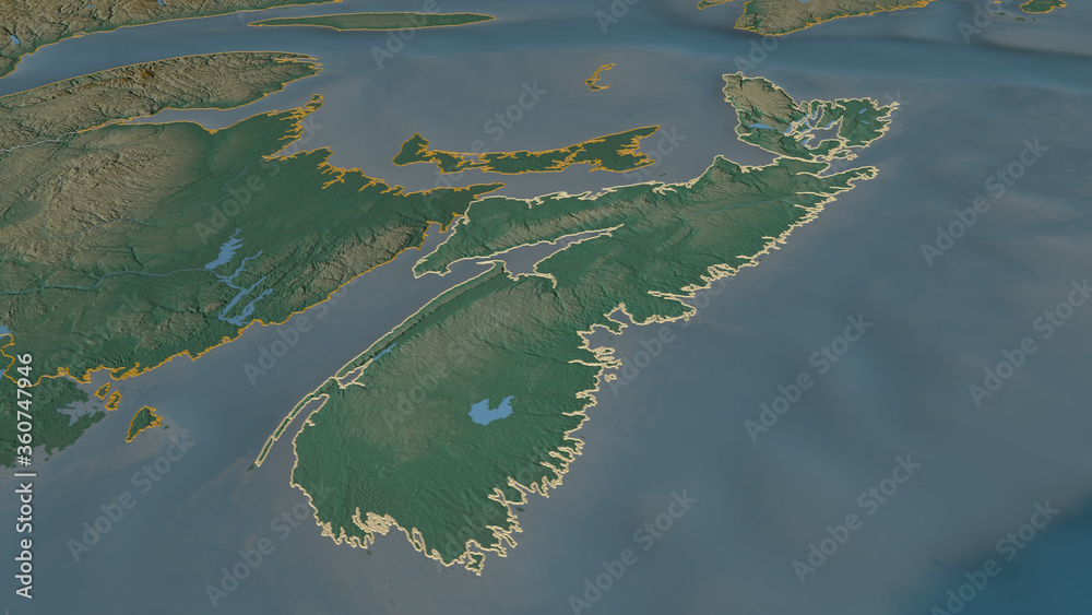 Nova Scotia, Canada - outlined. Relief