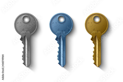 3D key to the door lock, Realistic object clipart, Vector illustration Eps 10