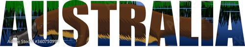 vector Australia word with platypus