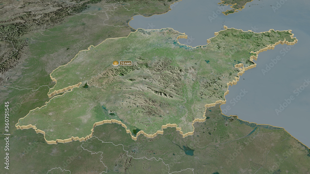 Shandong, China - extruded with capital. Satellite Shandong, China - extruded with capital. Satellite