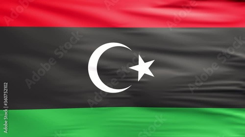 Waving flag. National flag of Libya. Realistic 3D animation photo