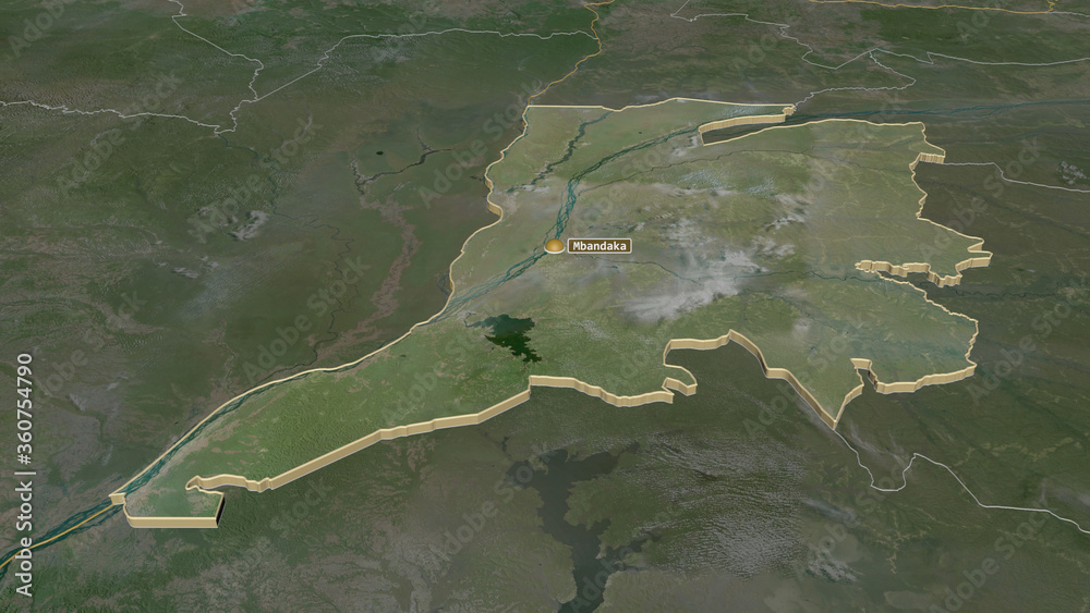 Équateur, Democratic Republic of the Congo - extruded with capital. Satellite Équateur, Democratic Republic of the Congo - extruded with capital. Satellite