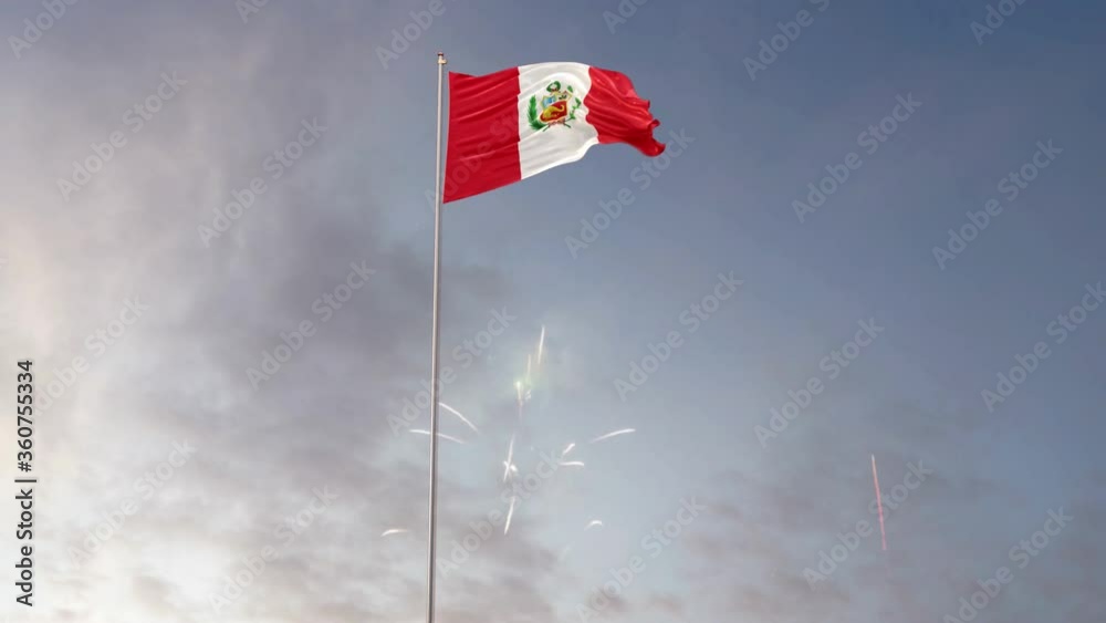 Peru Flag With Fireworks Background With Different Angle Of Movement -3D rendering Peru Flag With Fireworks Background With Different Angle Of Movement -3D rendering