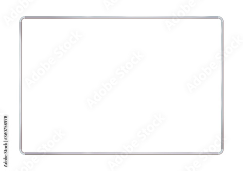 Rectangle realistic frame metal or silver with rounded corners. Slender on white background. Steel, photoframe template. For picture. Vector illustration.