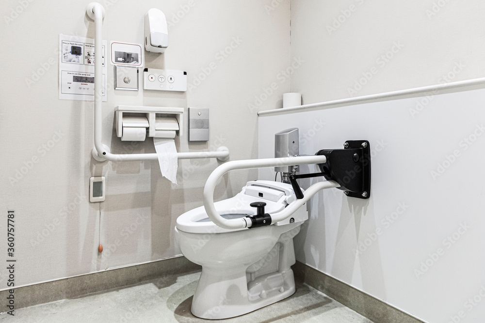 Fototapeta premium Toilet in hospital for patients and disabled person there are facilities, closet, basin stainless steel handle for the disabled