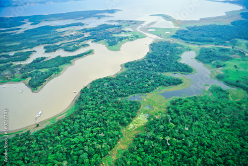 Aerial view of the Solimões river near Manacapuru City, Amazonas State, Brazil.