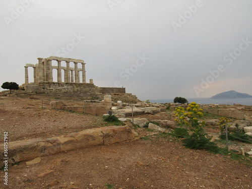 Ancient Ruins of the Temple of Poseidon at Cape Sounion, Greece