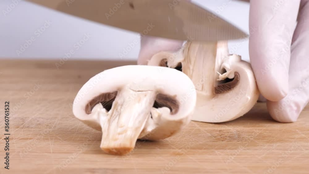 Chopping Mushrooms on Chopping Board
