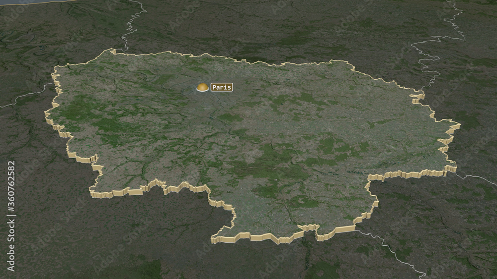 Île-de-France, France - extruded with capital. Satellite Île-de-France, France - extruded with capital. Satellite