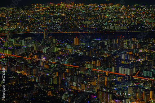 Tokyo city at night, the vast metropolis spreads out to the horizon as viewed from the Skytower