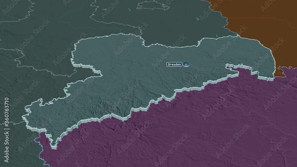 Fototapeta premium Sachsen, Germany - extruded with capital. Administrative