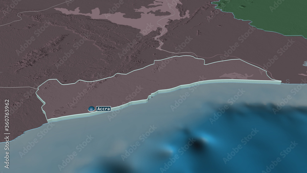 Greater Accra, Ghana - extruded with capital. Administrative