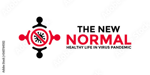 New normal words logo concept design with world globe icon for poster, banner, flyer. After the epidemic the COVID-19 virus caused the new normal life worldwide. Vector illustration.