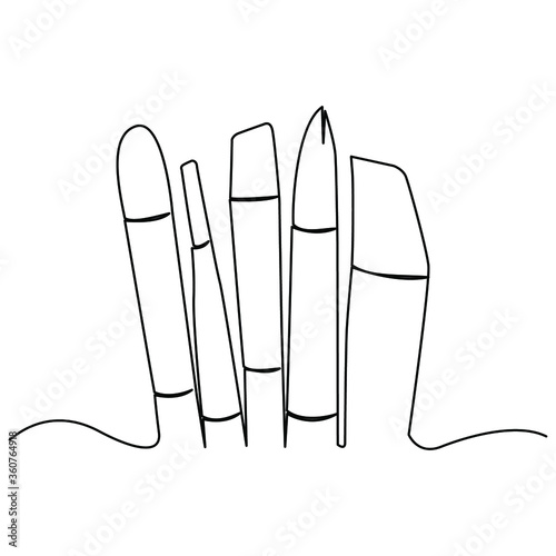 one line continuous drawing five type of paint brushes