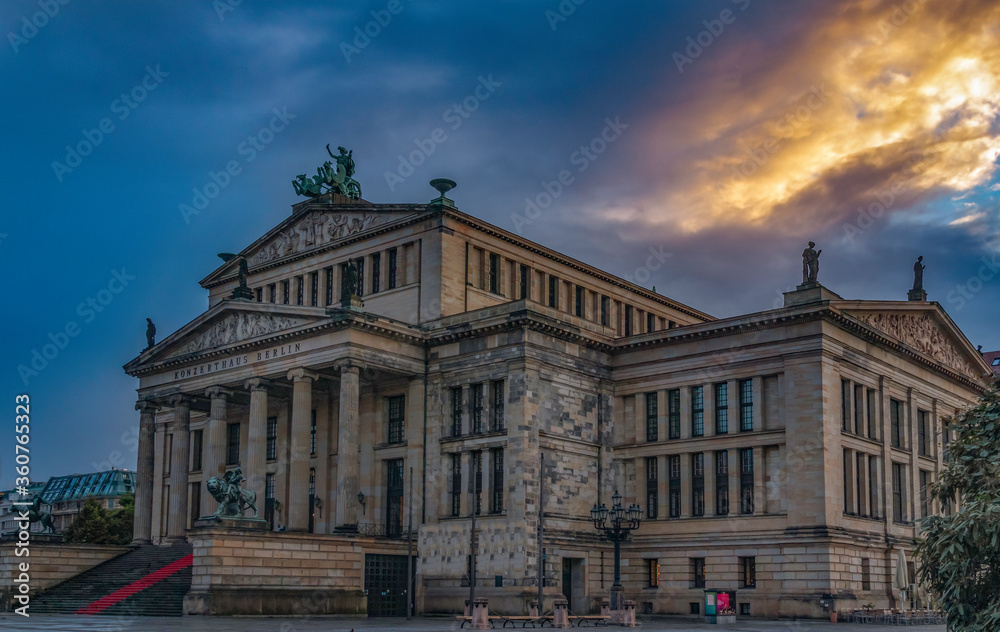 Berlin Konzerthaus at sunset dramatic sky no people