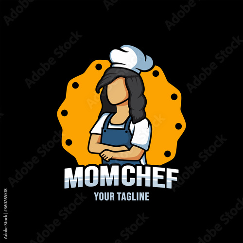 Mom chef cartoon character logo vector. Chef logo mascot illustration.