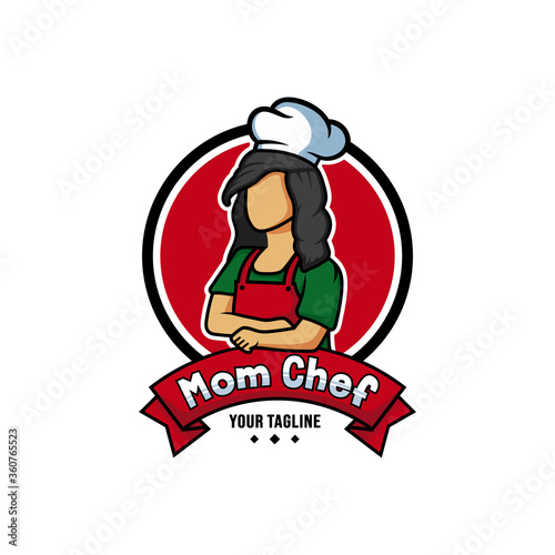 Mom chef cartoon character logo vector. Chef logo mascot illustration.