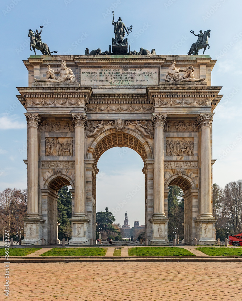Arco della Pace (Porta Sempione - Arch of Peace). This is a major landmark of Milan in front of Park Sempione Castello Sforzesco.
