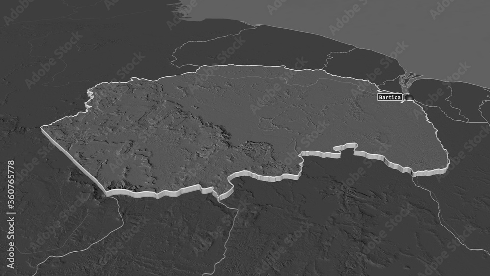 Cuyuni-Mazaruni, Guyana - extruded with capital. Bilevel Cuyuni-Mazaruni, Guyana - extruded with capital. Bilevel