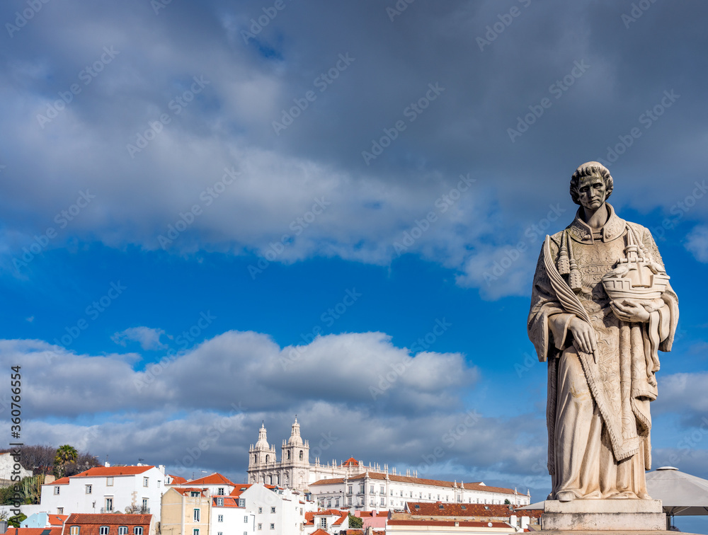 Statue of St Vincent in Alfama, located at one of Lisbon's best viewpoints is Miradouro das Portas do Sol (Viewpoint of the Sungates)