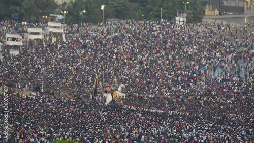 Huge Crowd Of People At Chowpatty Beach In Mumbai, India During The Ganesh Chaturthi Festival - aerial photo