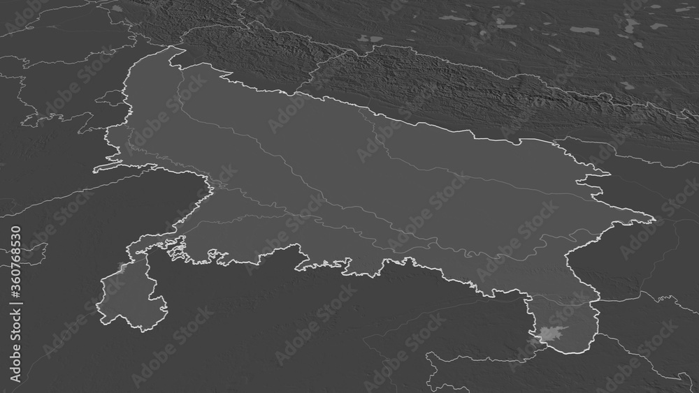 Uttar Pradesh, India - outlined. Bilevel Uttar Pradesh, India - outlined. Bilevel