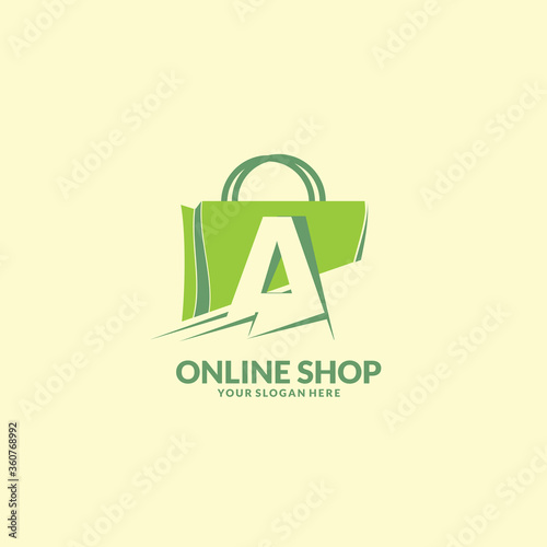 online shopping logo , abstract bag with letter A