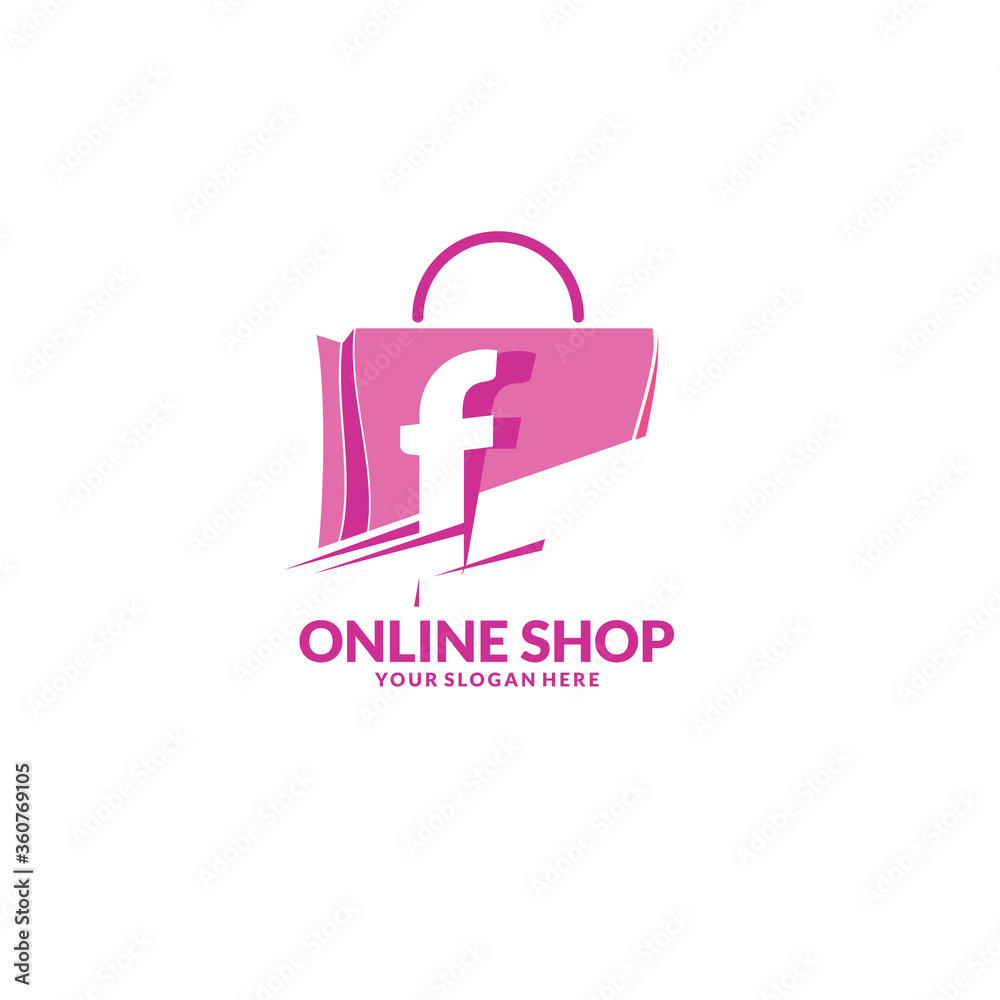 abstract pink bag with letter f, usable for online shopping logo design vector
