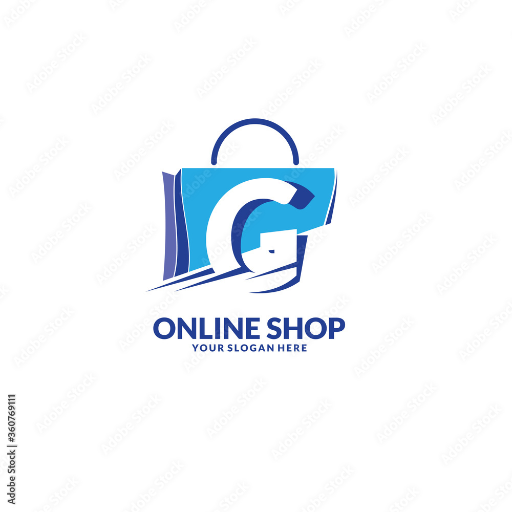 Obraz premium abstract blue bag with letter g, usable for online shopping logo design vector