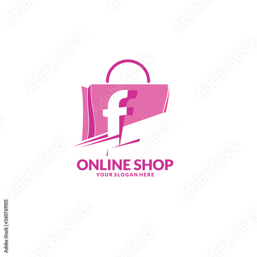 abstract pink bag with letter f, usable for online shopping logo design vector