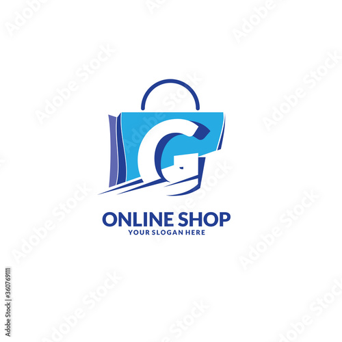 abstract blue bag with letter g, usable for online shopping logo design vector
